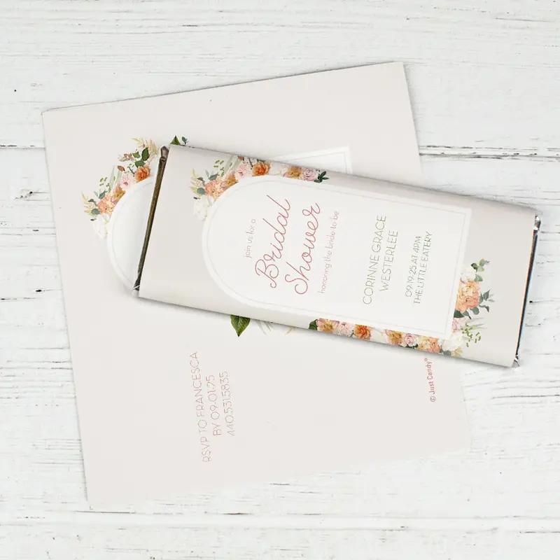 Personalized Pink Rose Bridal Shower Favor Chocolate Bar Wrappers