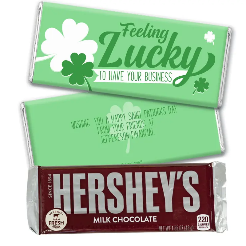 Personalized St. Patrick's Day Feeling Lucky Hershey's Milk Chocolate Bar and Wrapper