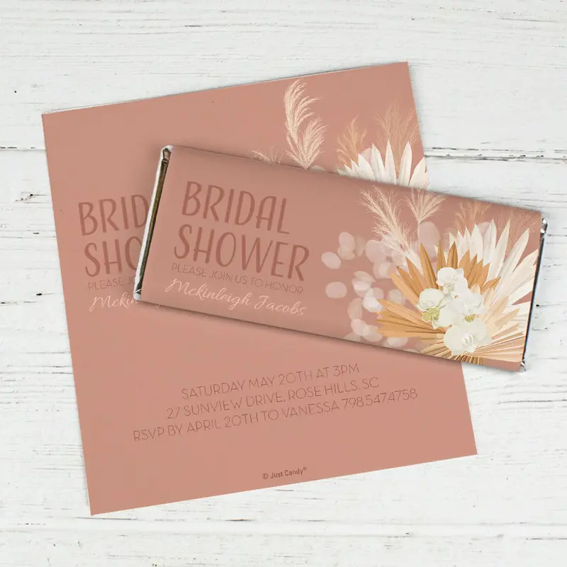 Personalized White Botanical Wedding Favor Chocolate Bar Wrappers