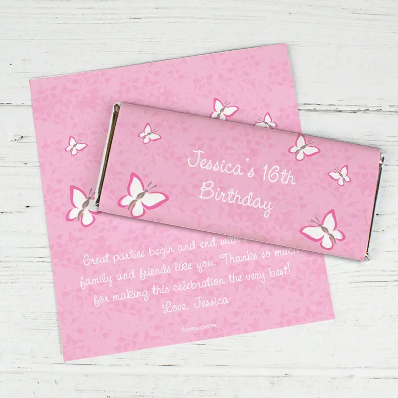 Birthday Personalized Chocolate Bar Wrappers Butterfly Garden