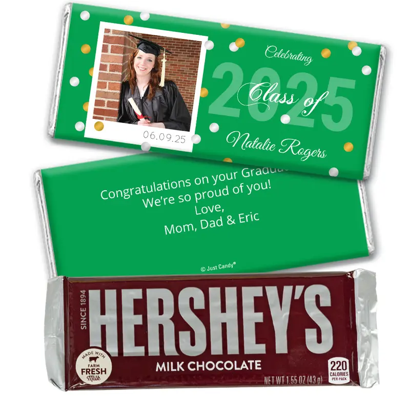 Green Graduation Personalized Hershey's Milk Chocolate Bar Polaroid Photo Confetti