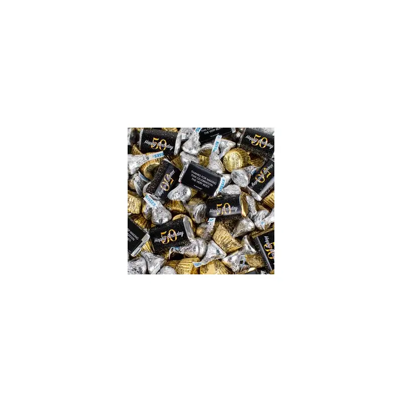 Milestone 50th Elegant Birthday Hershey's Miniatures, Kisses and Reese's Peanut Butter Cups