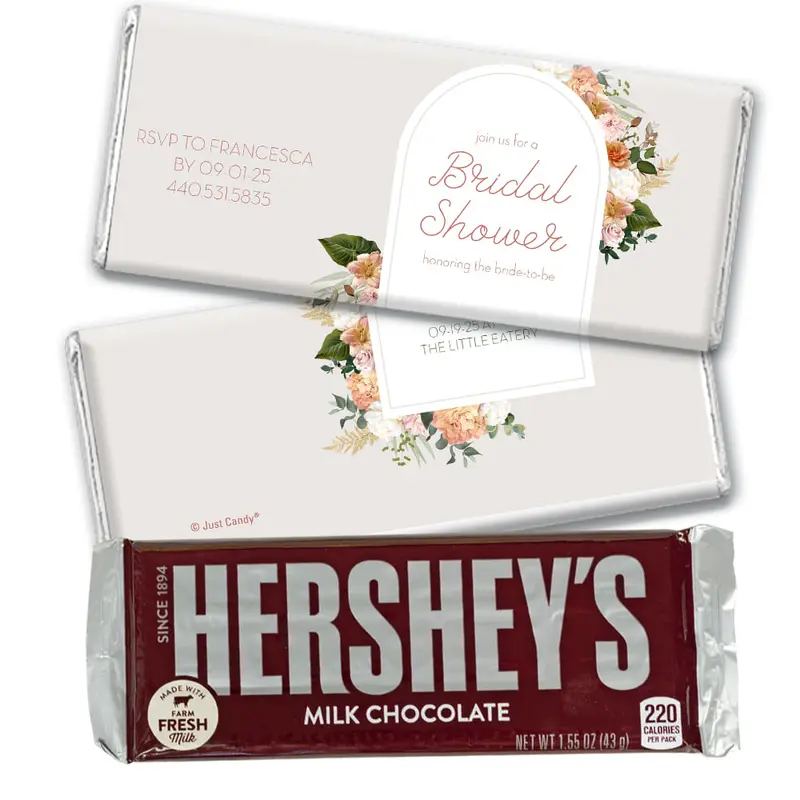 Personalized Pink Rose Bridal Shower Favor Chocolate Bar