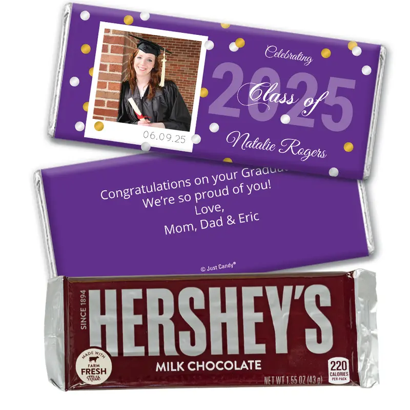 Purple Graduation Personalized Hershey's Milk Chocolate Bar Polaroid Photo Confetti