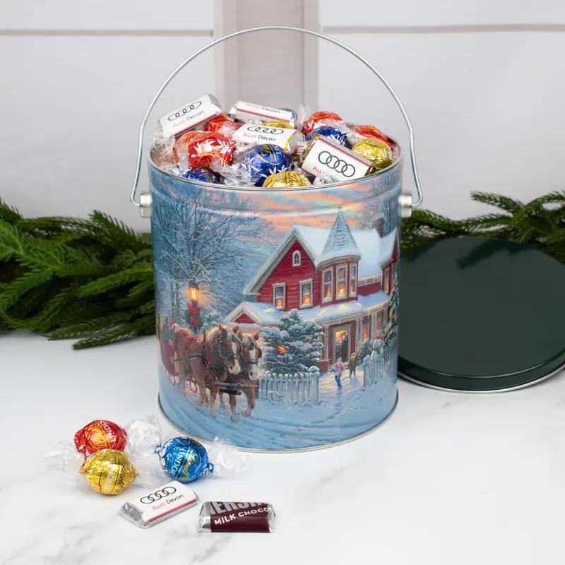 Dashing Through the Snow - Add Your Logo 3lb Hershey's Miniatures & Lindt Truffles Gift Tin