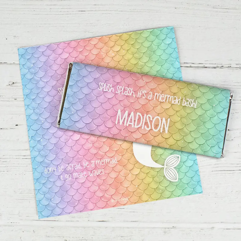 Personalized Mermaid Birthday Standard Chocolate Bar Wrappers Only - Rainbow Mermaid