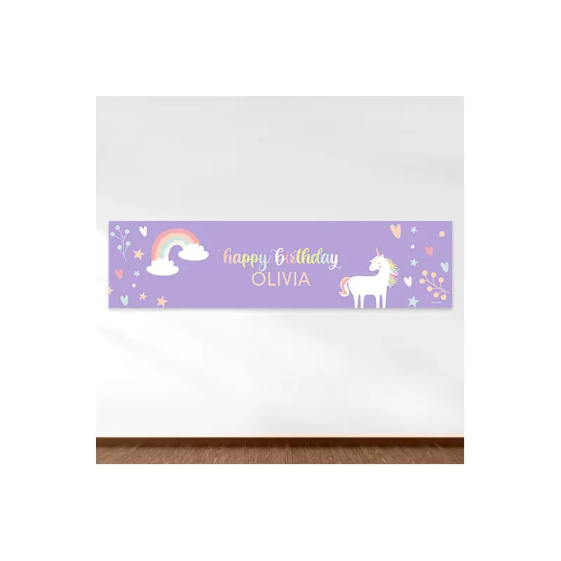Personalized Unicorn Birthday 5 Ft. Banner Rainbow Unicorn - 5 Ft. Banner