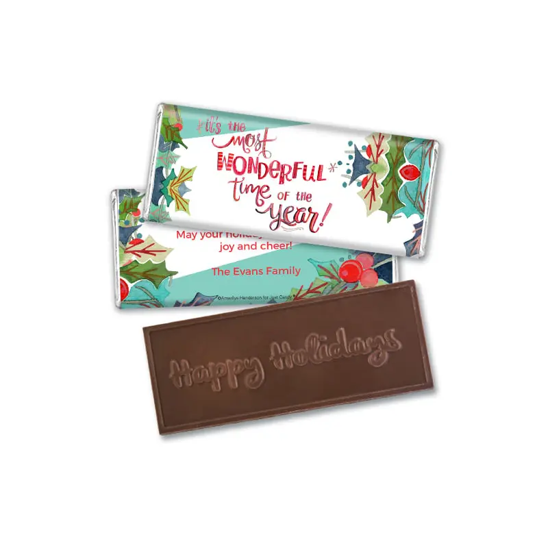 Personalized Christmas Wonderful Time Embossed Chocolate Bar