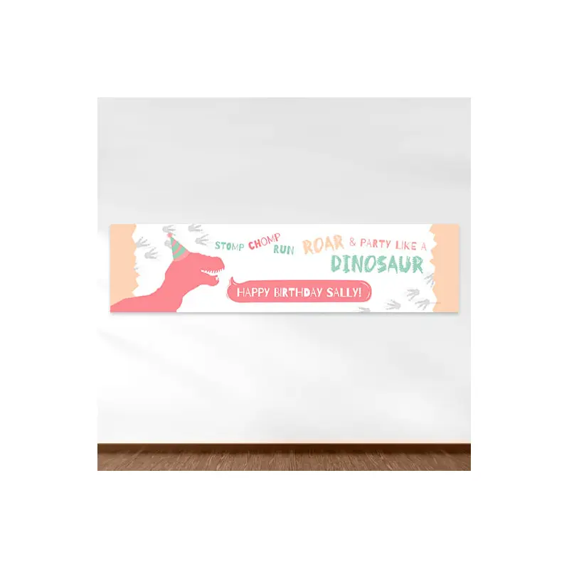 Personalized Dinosaur Birthday Pink Dinosaur - 5 Ft. Banner