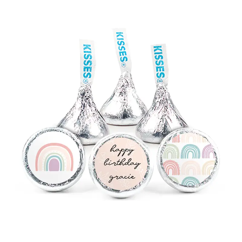 Personalized Rainbow Birthday 3/4" Stickers (108 Stickers) - Watercolor Birthday