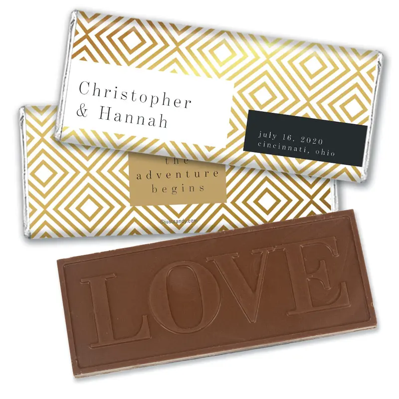 Personalized Wedding Love & Bliss Embossed Chocolate Bar & Wrapper