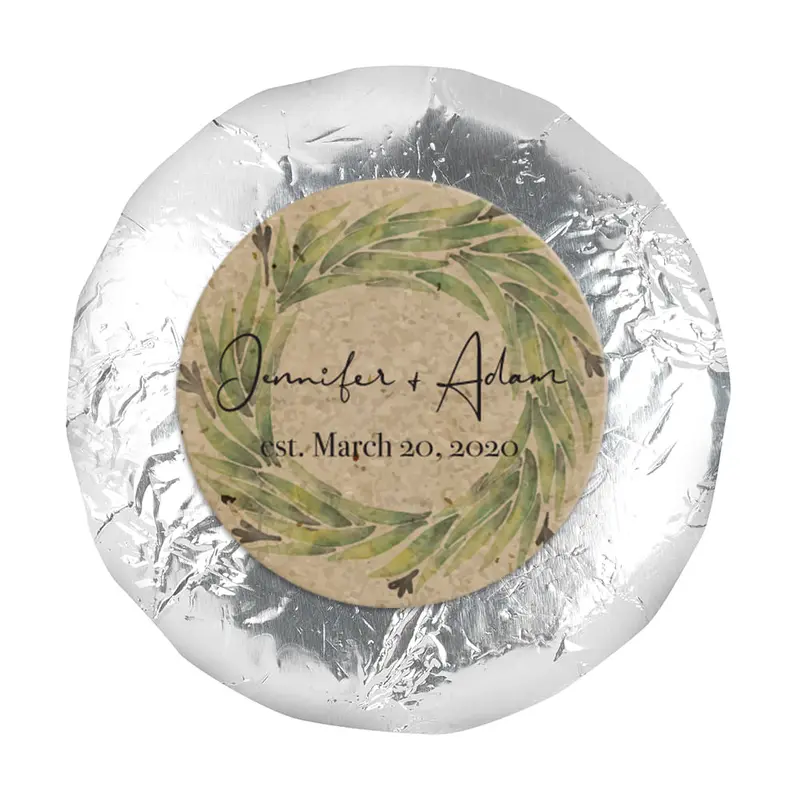 Personalized Wedding Sage Wreath 1.25" Stickers (48 Stickers)
