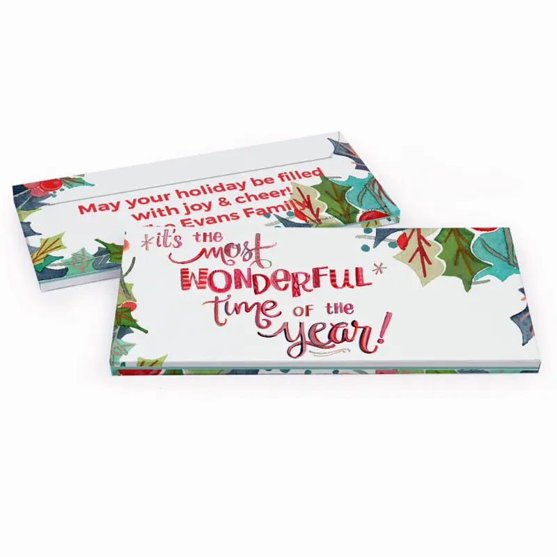 Deluxe Personalized Christmas Wonderful Time Candy Bar Favor Box