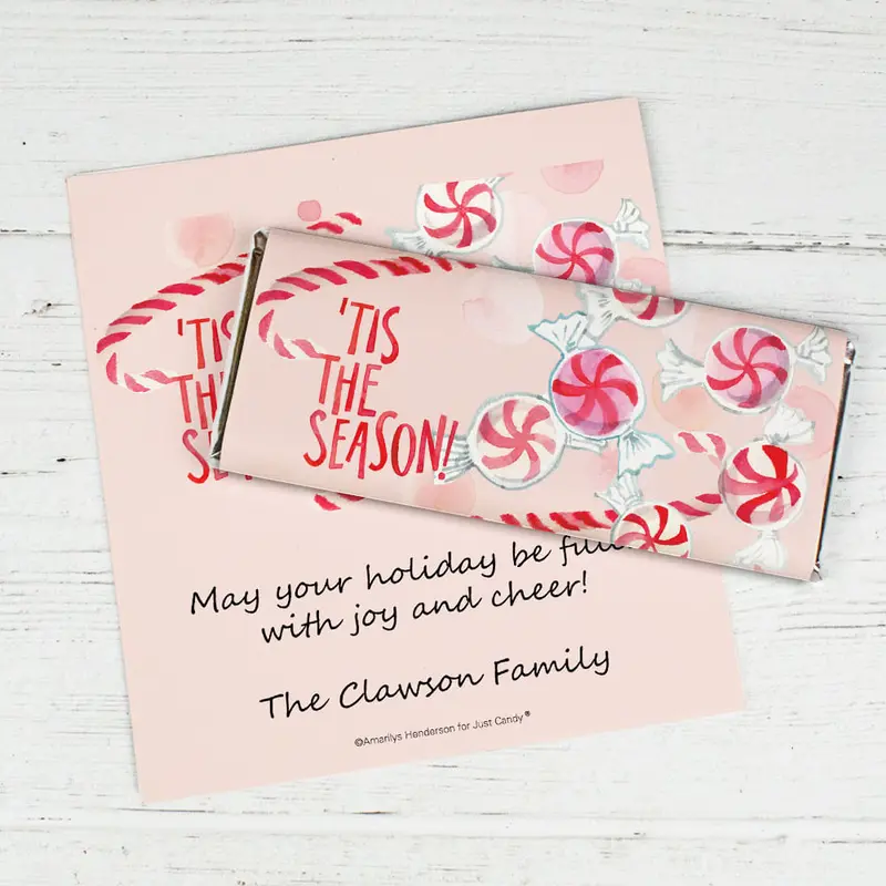 Personalized Christmas 'Tis the Season Chocolate Bar Wrappers Only