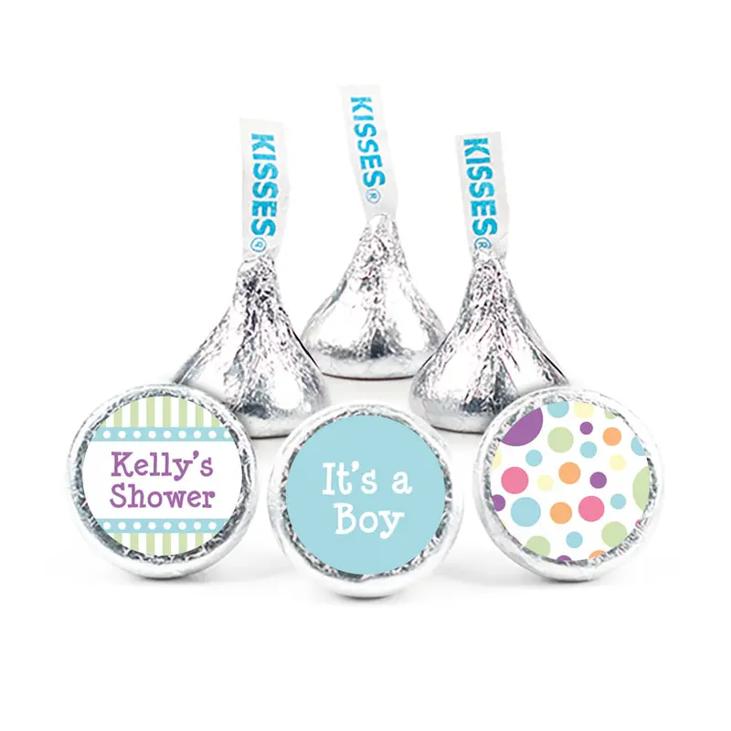 Baby Shower Blue Stripe Personalized 3/4" Sticker (108 Stickers)