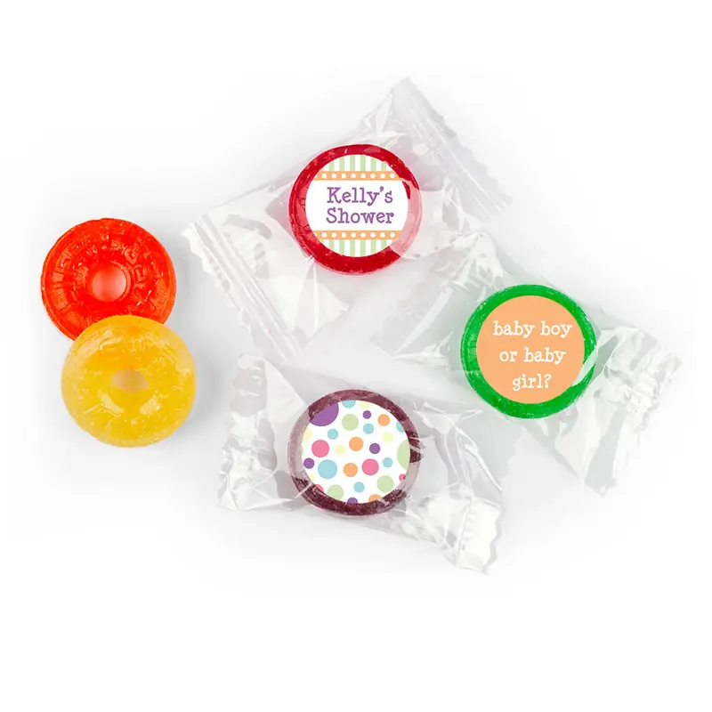 Baby Shower Orange Stripe Personalized LifeSavers 5 Flavor Hard Candy (300 Pack)