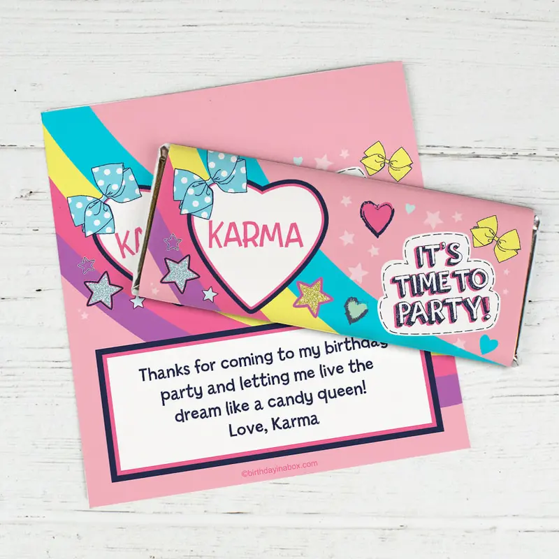 Personalized Birthday Party Bows Chocolate Bar Wrappers Only