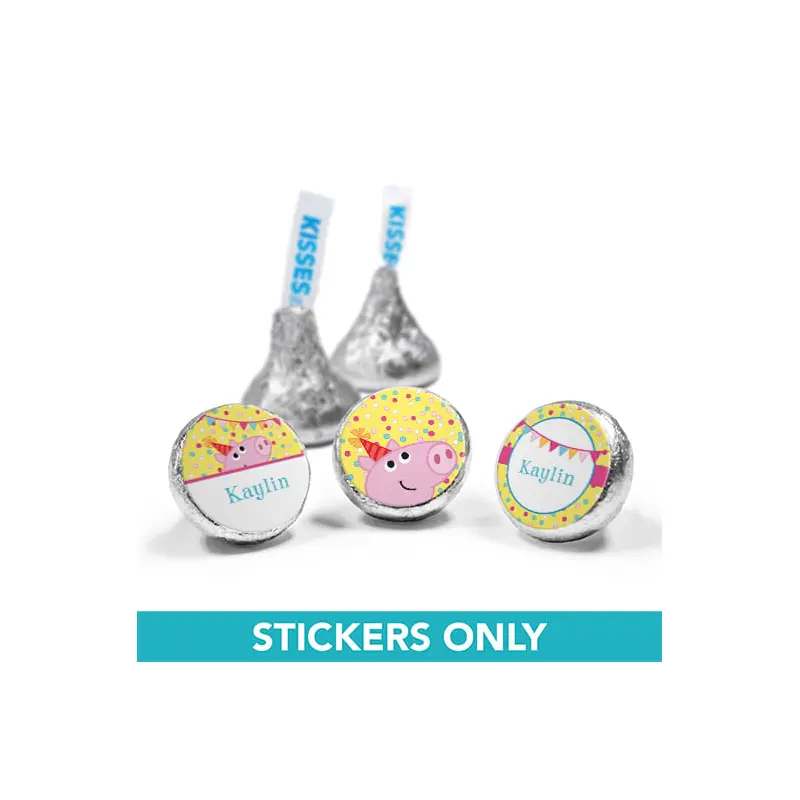 Personalized Birthday Pigs & Dots 3/4" Sticker (108 Stickers)