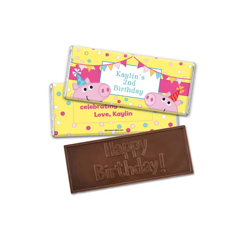 Personalized Birthday Pigs & Dots Embossed Happy Birthday Chocolate Bar