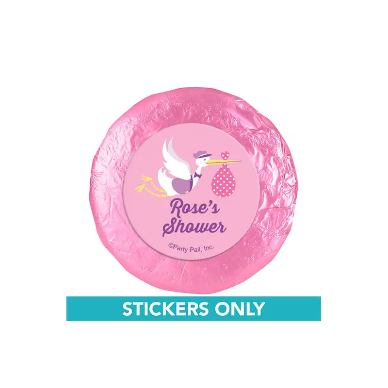 Personalized Baby Shower Pink Stork 1.25" Stickers (48 Stickers)