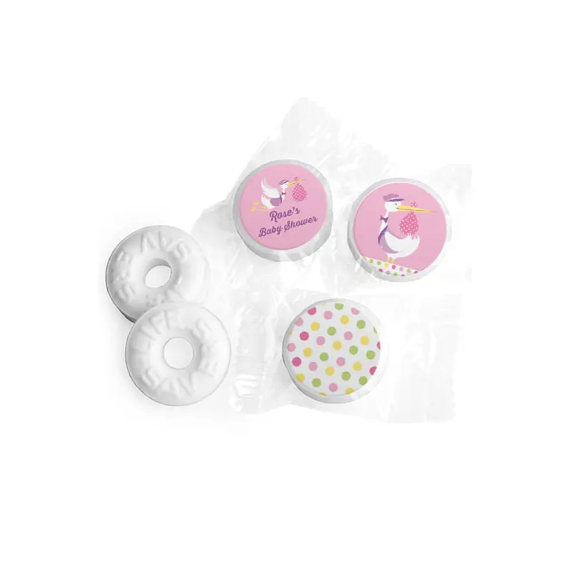 Personalized Baby Shower Pink Stork Life Savers Mints