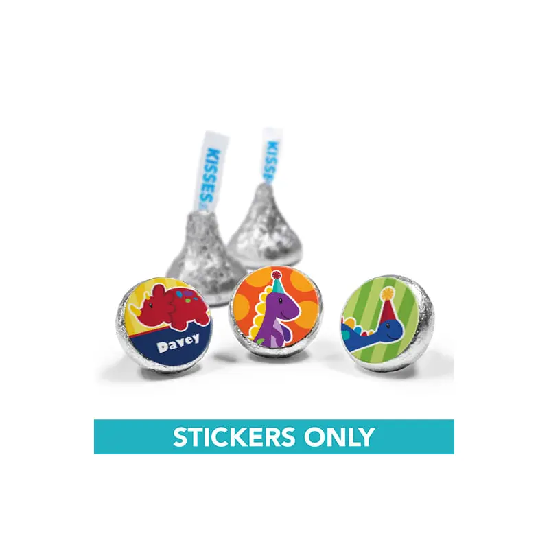 Personalized Birthday Dinosaurs & Balloons 3/4" Sticker (108 Stickers)