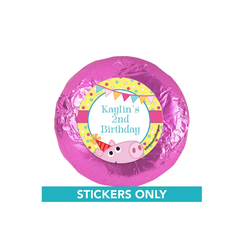 Personalized Birthday Pigs & Dots 1.25" Stickers (48 Stickers)