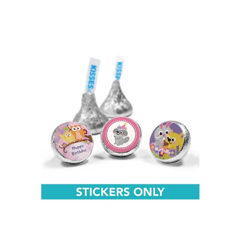 Personalized Birthday Woodland Girl 3/4" Sticker (108 Stickers)