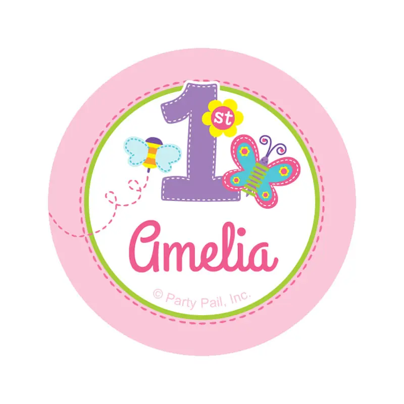 Sweet First Birthday Girl Personalized 2" Stickers (20 Stickers)