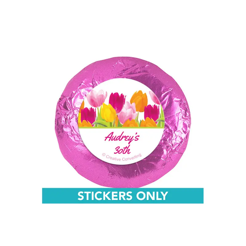 Personalized Birthday Tulips 1.25" Stickers (48 Stickers)