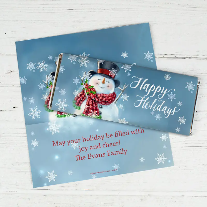 Personalized Christmas Jolly Snowman Chocolate Bar Wrappers Only