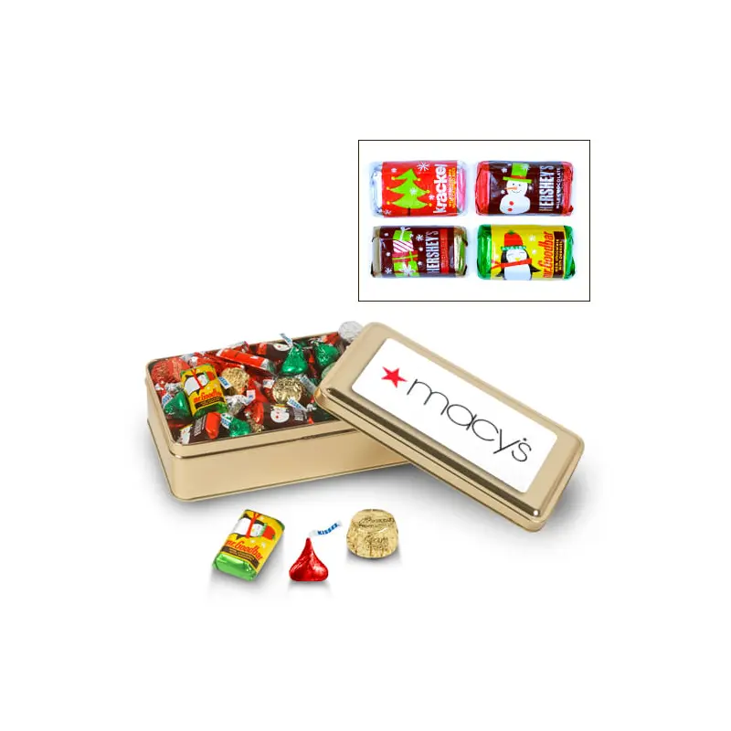 Personalized Sweet Gold 1 lb 'Add Your Logo' Hershey's Holiday Mix Tin