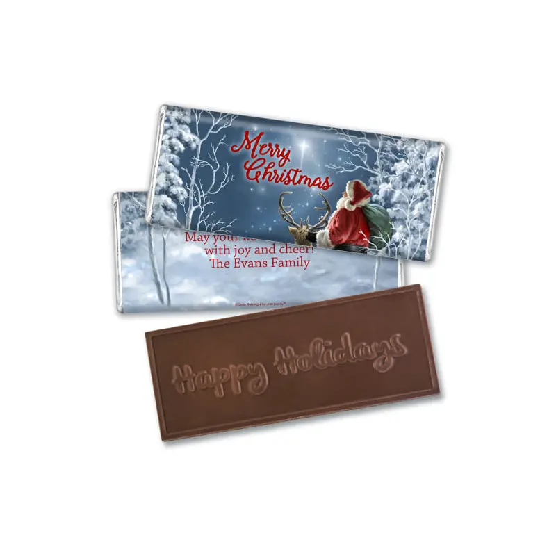 Personalized Christmas Starry Night Santa Embossed Chocolate Bar