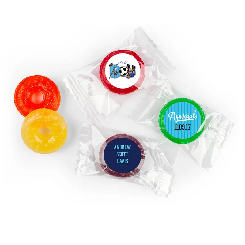 Baby Boy Announcement Personalized LifeSavers 5 Flavor Hard Candy Sports "It's a Boy" (300 Pack)