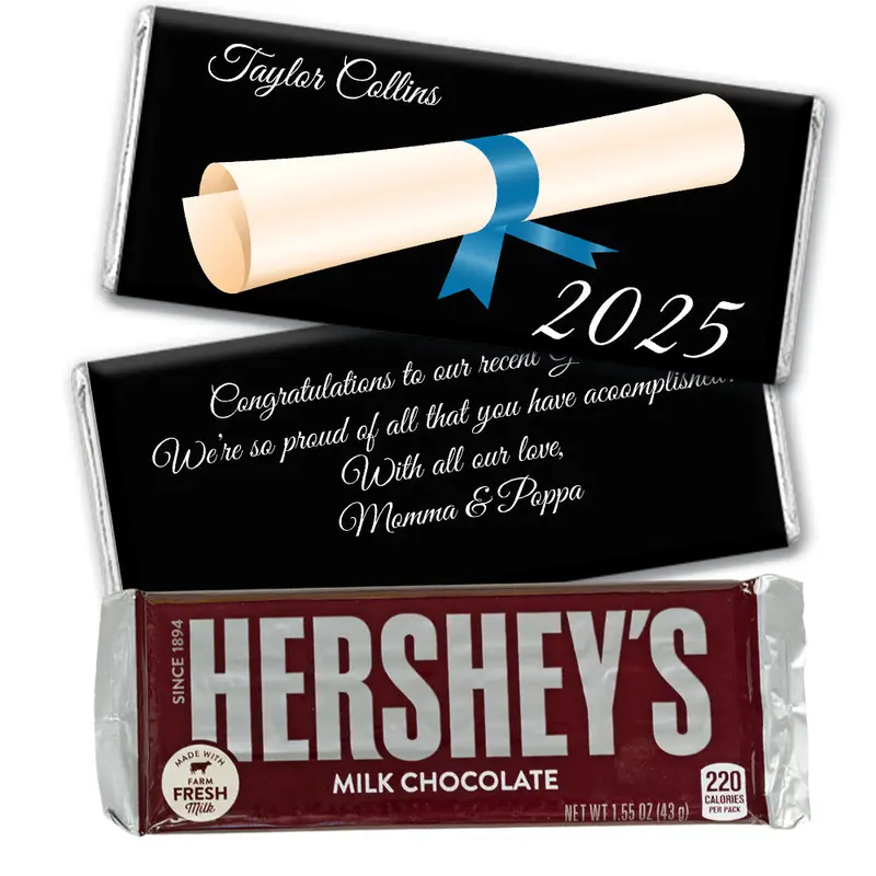 Blue Graduation Personalized Hershey's Milk Chocolate Bar Diploma