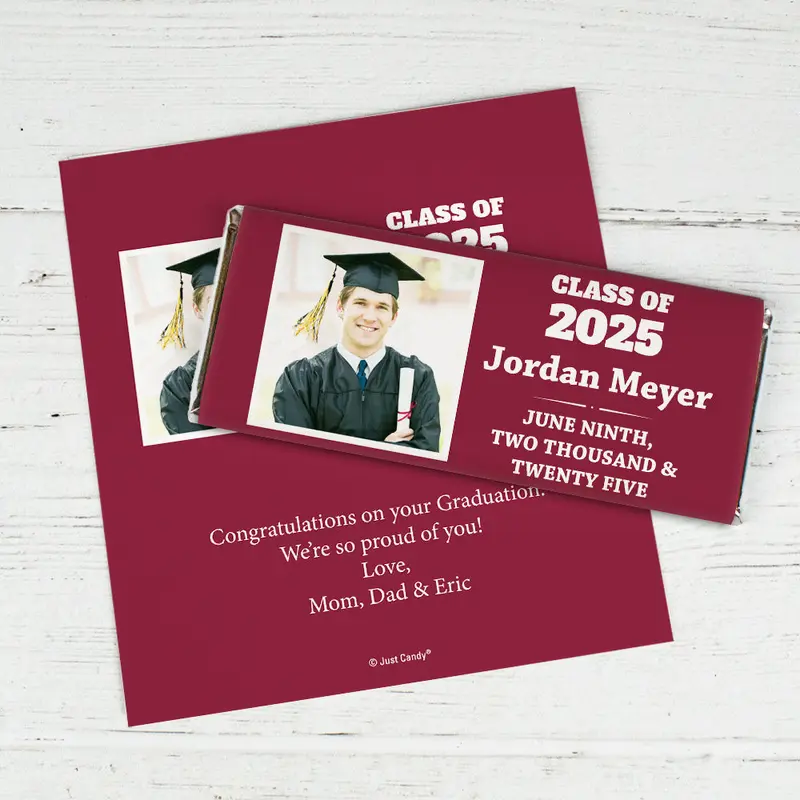 Maroon Graduation Personalized Chocolate Bar Wrappers Simple Photo