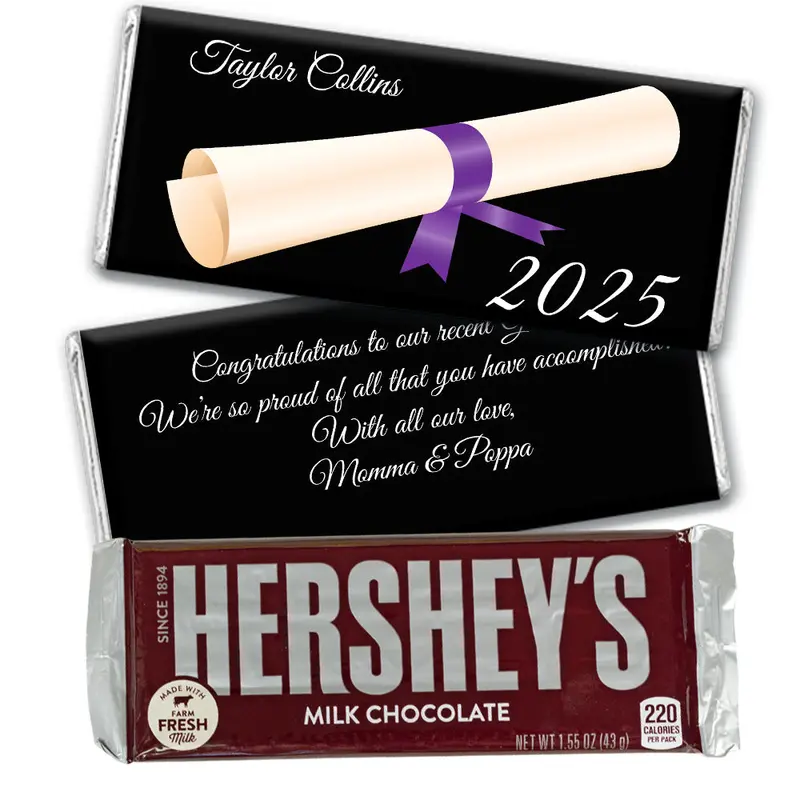 Purple Graduation Personalized Hershey's Milk Chocolate Bar Diploma