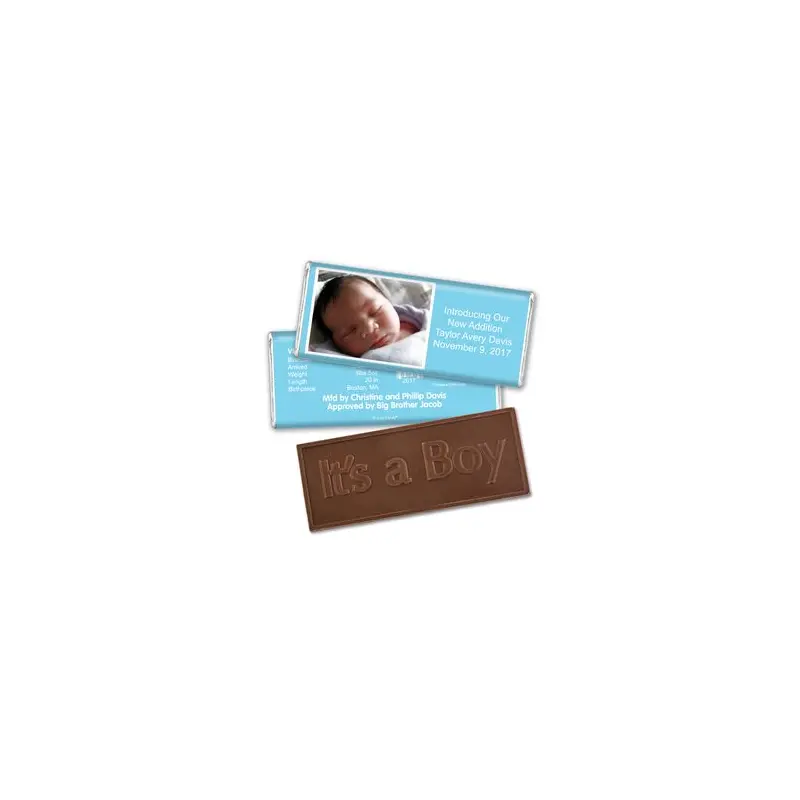 Baby Boy Announcement Personalized Embossed Chocolate Bar Photo