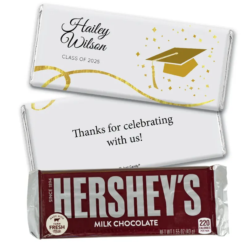 Gold Graduation Personalized Chocolate Bar Cap & Confetti
