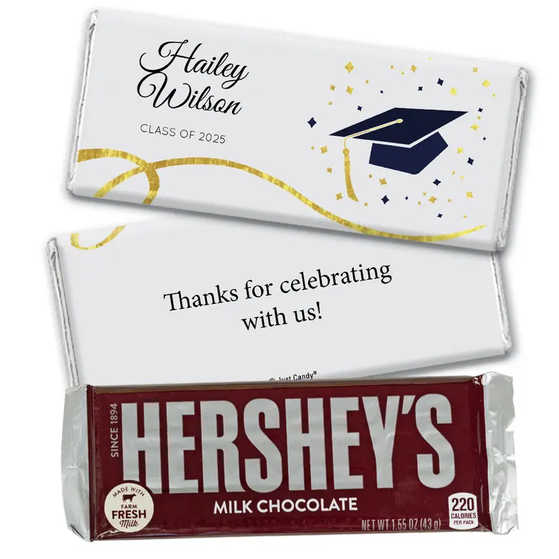 Navy Graduation Personalized Chocolate Bar Cap & Confetti