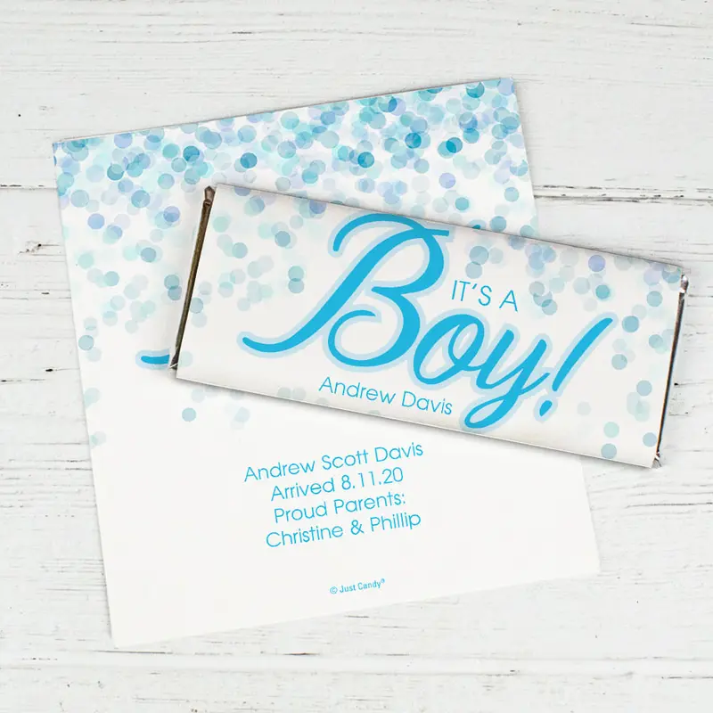 Personalized Bubbles Baby Boy Birth Announcement Hershey's Chocolate Bar Wrappers