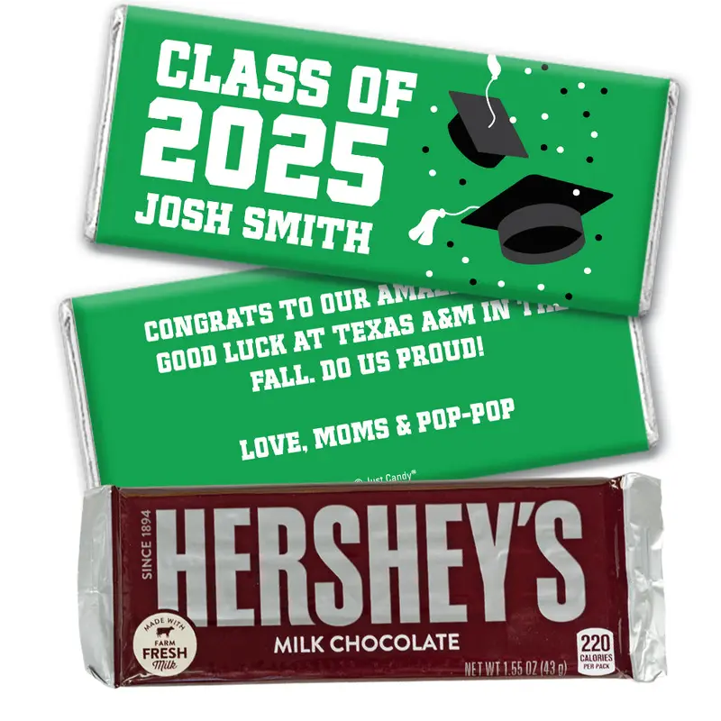 Personalized Green Graduation Hershey's Milk Chocolate Bar -Grad Cap Toss