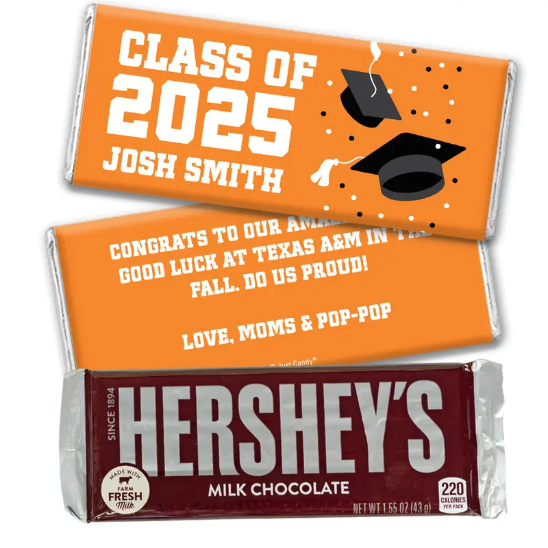 Personalized Orange Graduation Hershey's Milk Chocolate Bar -Grad Cap Toss