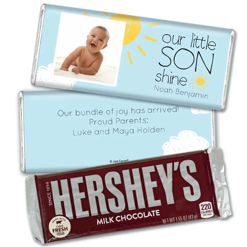 Personalized Our Little Son Shine Baby Boy Birth Announcement Hershey's Hershey's Milk Chocolate Bar & Wrapper