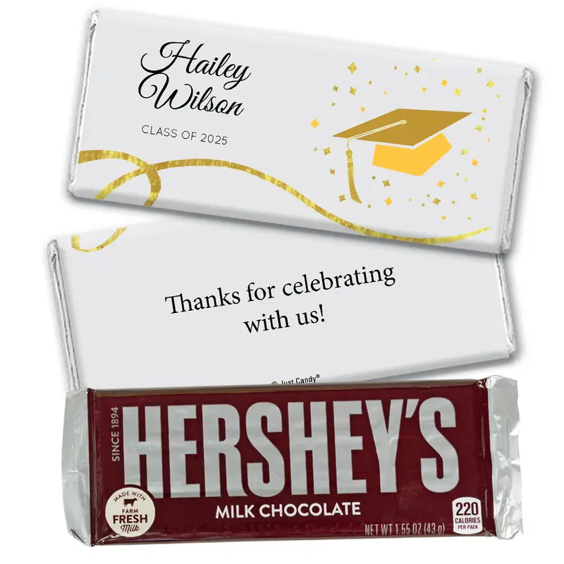 Yellow Graduation Personalized Chocolate Bar Cap & Confetti