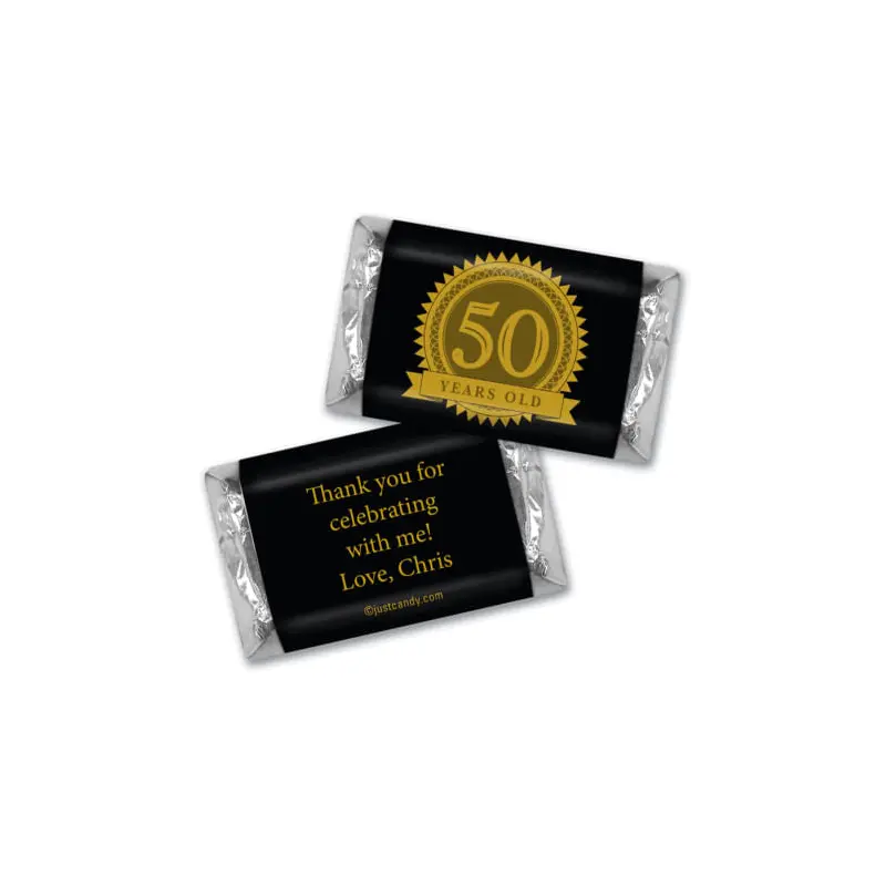 50th Birthday Personalized Hershey's Miniatures Wrappers Age Seal