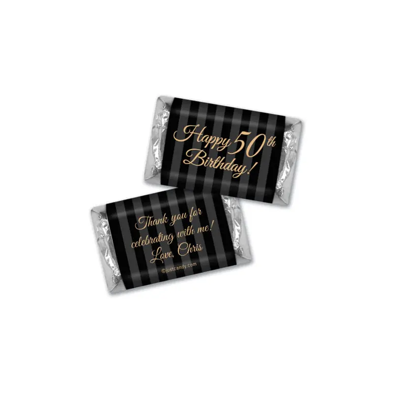 50th Birthday Personalized Hershey's Miniatures Wrappers Elegant Formal Pinstripes