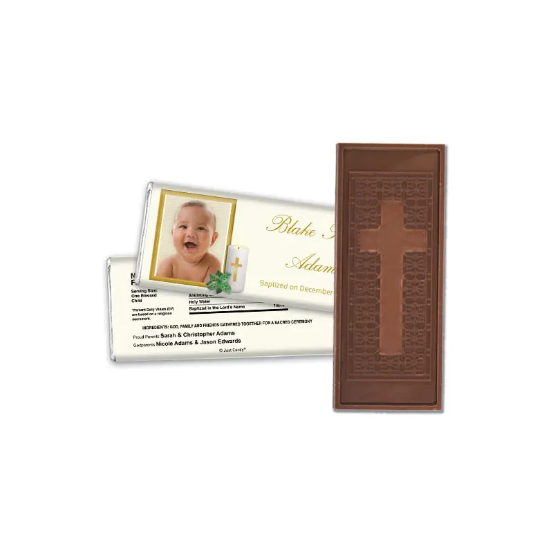 Baptism Embossed Cross Chocolate Bar Cross Candle Photo