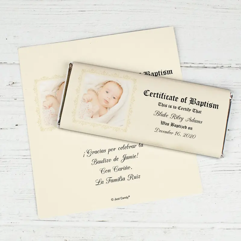 Baptism Personalized Chocolate Bar Wrappers Certificate with Photo