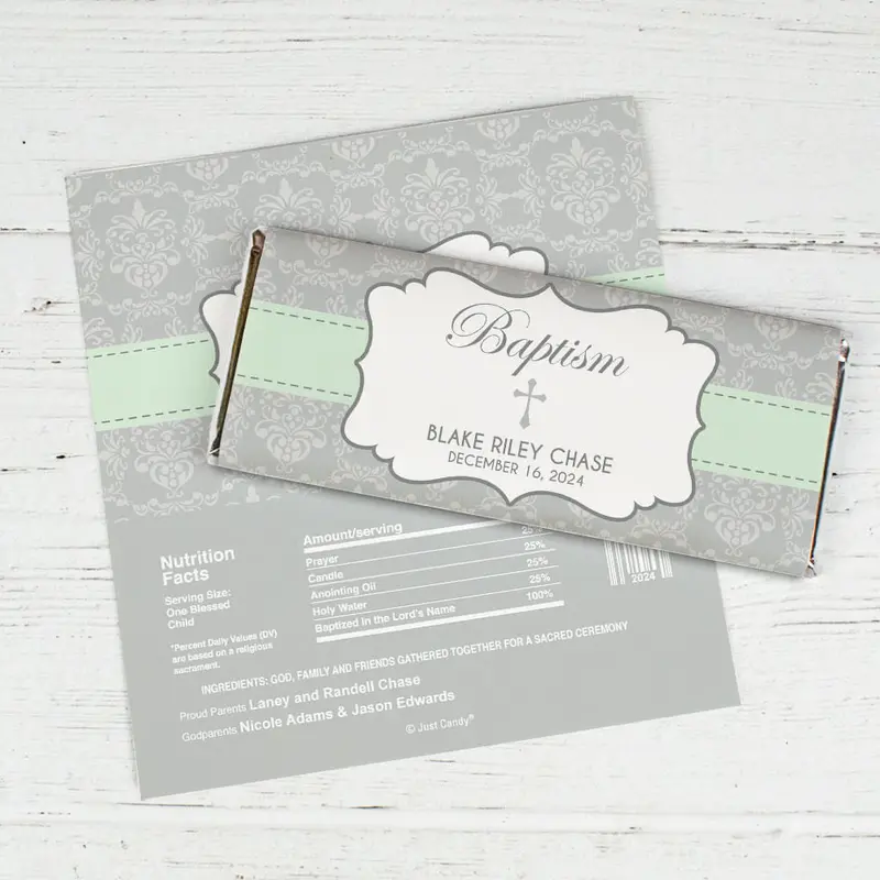 Baptism Personalized Chocolate Bar Wrappers Framed Cross
